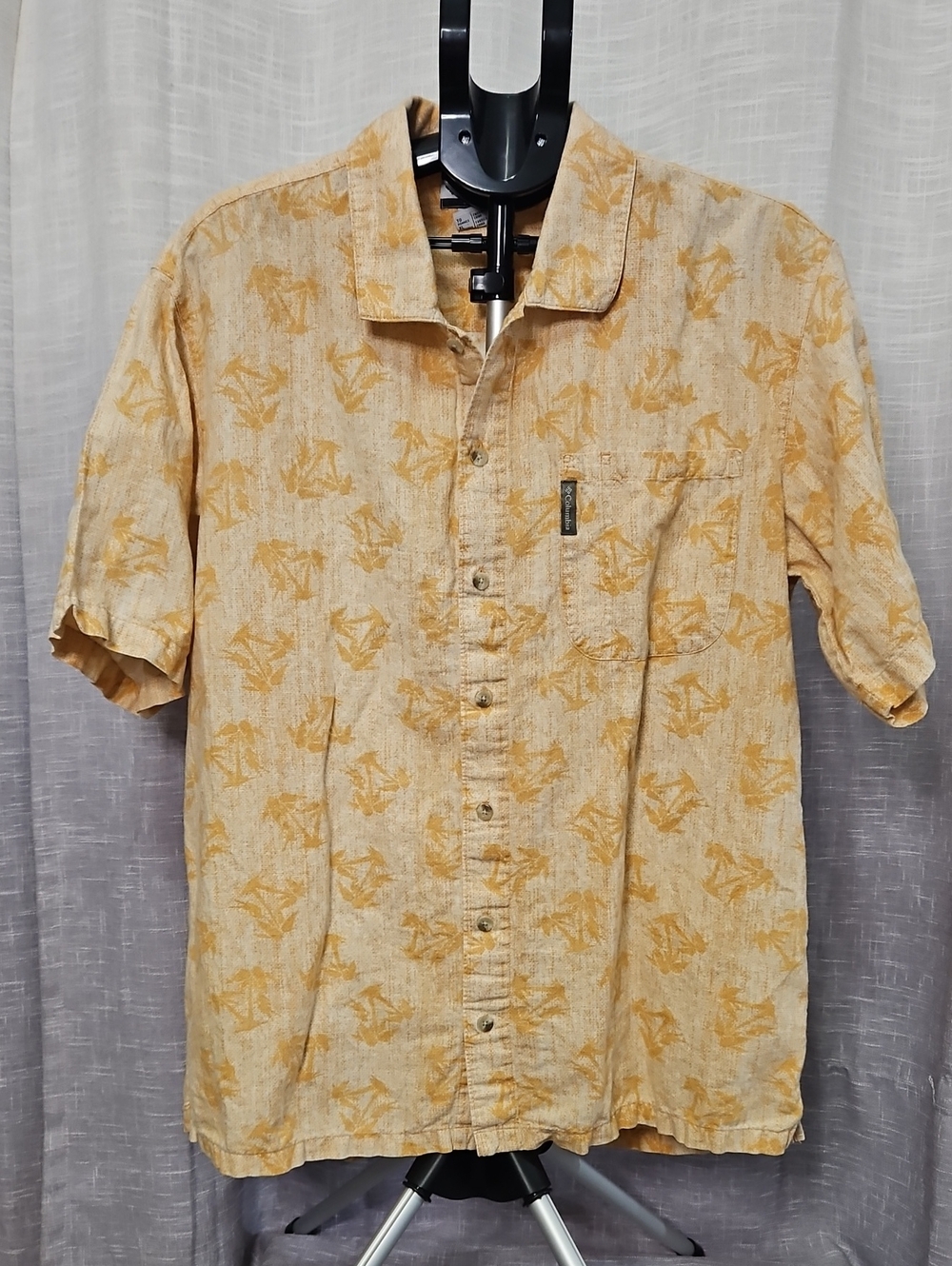 Vintage Columbia Sportswear Yellow Tropical Palm Tree Camp Shirt
